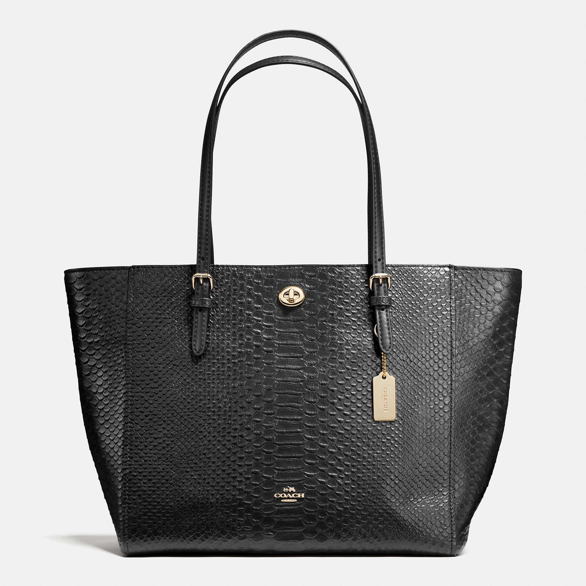 Luxury Handbags Coach Turnlock Tote In Snake Embossed Leather | Women